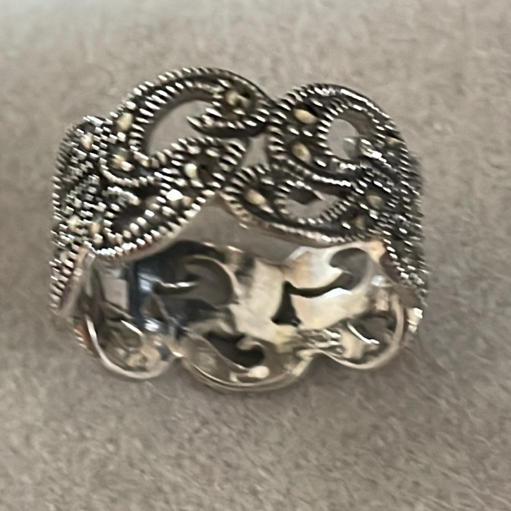 925 Sterling Silver Marcasite Initial Script G Ba… - image 4